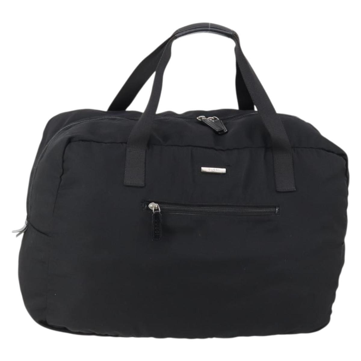 Gucci Boston Bag Nylon Black Silver 012 0389 Auth Bs29901